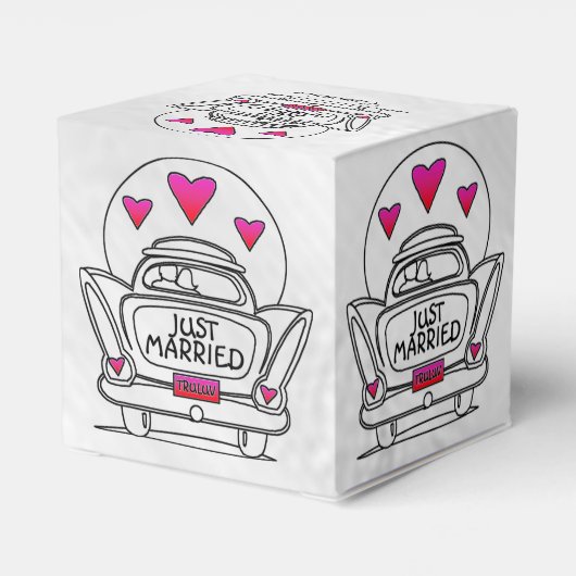 たった今結婚しましたパーソナライズされたハネムーンカーハートボックス フェイバーボックス (裏面サイド)