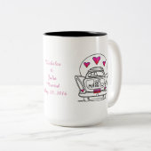 たった今結婚しましたパーソナライズされたハネムーンカーマグ ツートーンマグカップ (正面右)