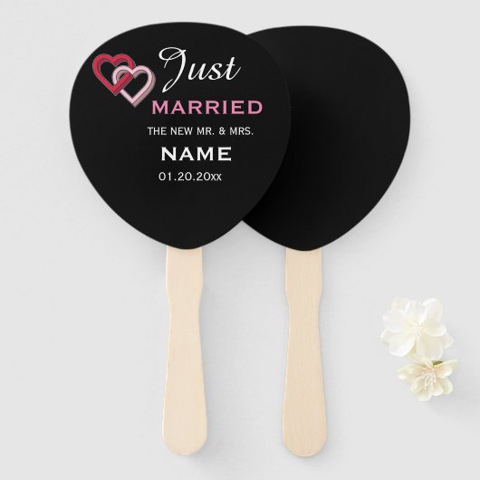 たった今結婚しましたパーソナライズされたハンドファン ハンドファン (正面&裏面)