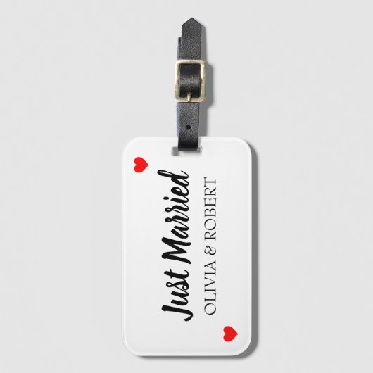 たった今結婚しましたパーソナライズされた ラゲッジタグ (正面縦)