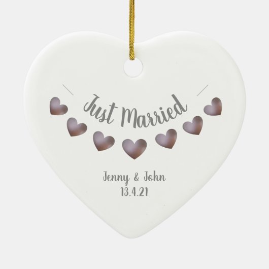 たった今結婚しましたパープルとパールのバンティングオーナメント セラミックオーナメント (裏面)