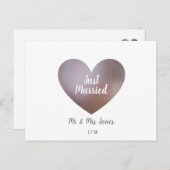 たった今結婚しましたパール&パープル結婚ズハート 案内ポストカード (正面/裏面)