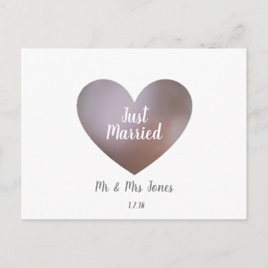 たった今結婚しましたパール&パープル結婚ズハート 案内ポストカード (正面)