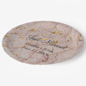 たった今結婚しましたピンクと金ゴールド大理石 ペーパープレート (アングル)