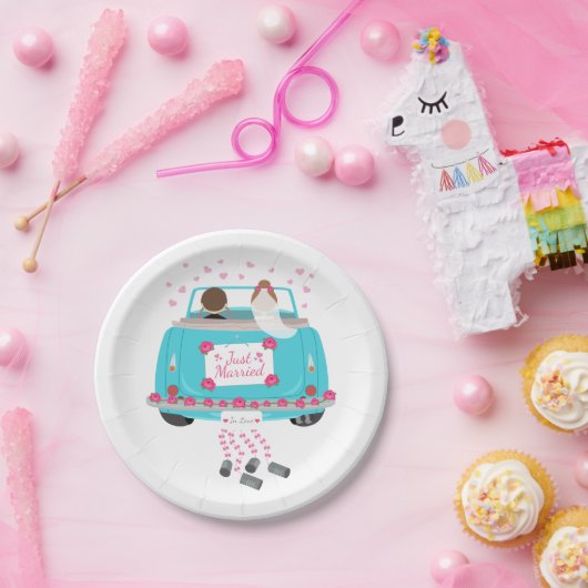 たった今結婚しましたピンクブルー結婚ズブライドグルーム ペーパープレート (パーティー)