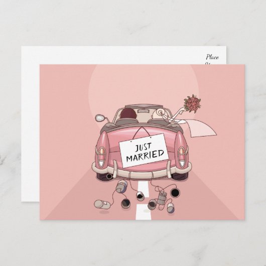 たった今結婚しましたピ結婚ンクの告知愛 案内ポストカード (正面/裏面)