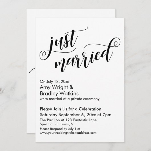 たった今結婚しましたファンシースクリプトポ結婚ストのお祝い 招待状 (正面/裏面)