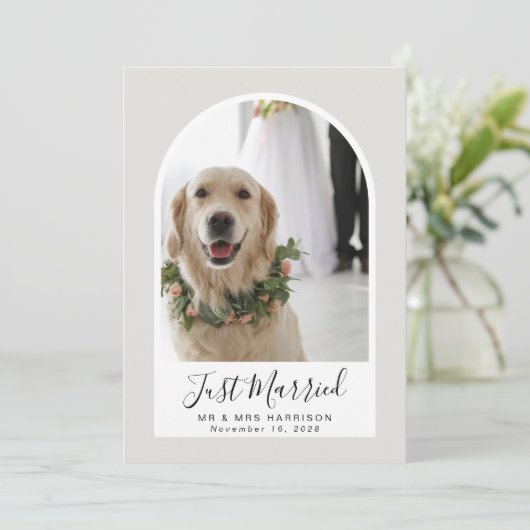 たった今結婚しましたフォトアーチ型フレ結婚ーム 案内状 (スタンド正面)