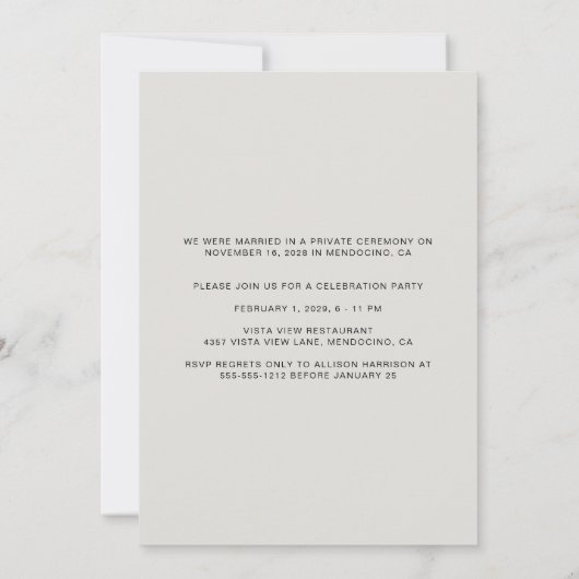 たった今結婚しましたフォトアーチ型フレ結婚ーム 案内状 (裏面)