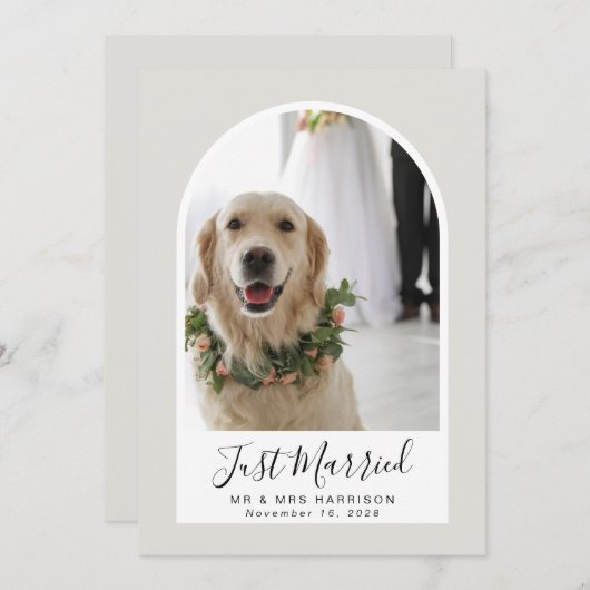 たった今結婚しましたフォトアーチ型フレ結婚ーム 案内状 (正面/裏面)