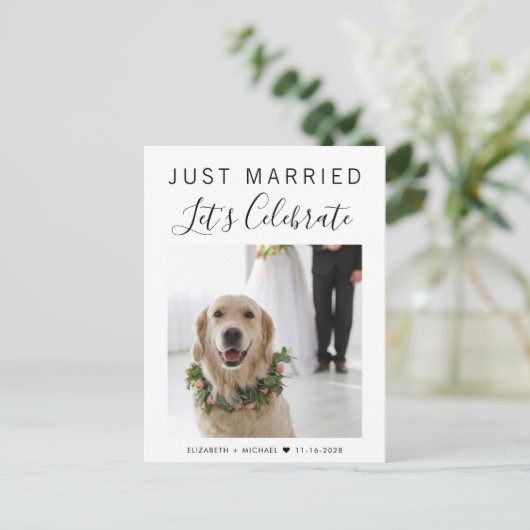 たった今結婚しましたフォトウェディングパーティー 案内ポストカード (スタンド正面)