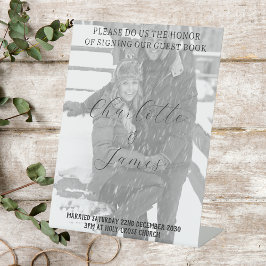 たった今結婚しましたフォトゲストブックテーブルトップサイン 台座サイン