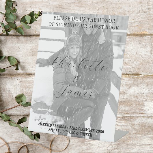 たった今結婚しましたフォトゲストブックテーブルトップサイン 台座サイン