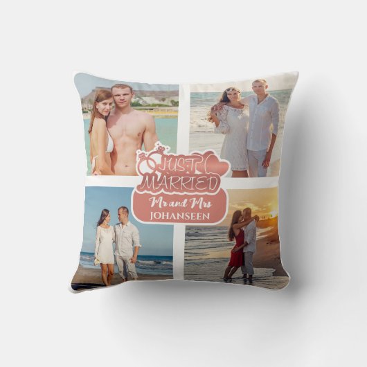 たった今結婚しましたフォト結婚コラージュの家族の贈り物 クッション (裏面)
