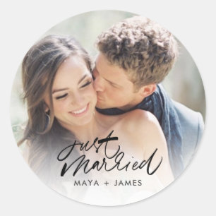 たった今結婚しましたフォト結婚式の引き出物 ラウンドシール
