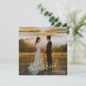 たった今結婚しましたフォト金ゴールド結婚の種類の発表 招待状 (スタンド正面)