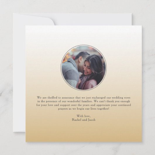 たった今結婚しましたフォト金ゴールド結婚の種類の発表 招待状 (裏面)