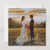 たった今結婚しましたフォト金ゴールド結婚の種類の発表 招待状 (正面)