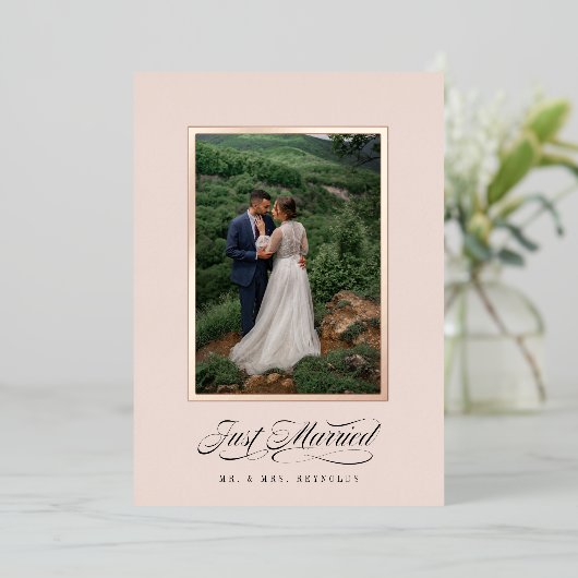 たった今結婚しましたフレーム招待状 箔招待状 (立ち正面)