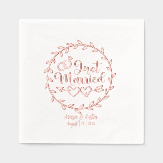 たった今結婚しましたフローラの名称結婚と日付 箔ナプキン (正面)