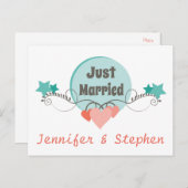 たった今結婚しましたフローラピンク牡丹結婚の花 案内ポストカード (正面/裏面)