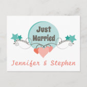 たった今結婚しましたフローラピンク牡丹結婚の花 案内ポストカード (正面)
