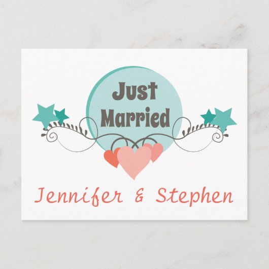 たった今結婚しましたフローラピンク牡丹結婚の花 案内ポストカード (正面)