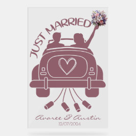 たった今結婚しましたブライダルブーケビンテージカー アクリルサイン