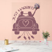 たった今結婚しましたブライダルブーケビンテージカー アクリルサイン (ウェディング)