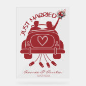 たった今結婚しましたブライダルブーケビンテージカー アクリルサイン (正面)