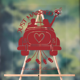 たった今結婚しましたブライダルブーケビンテージカー アクリルサイン