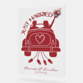 たった今結婚しましたブライダルブーケビンテージカー アクリルサイン (傾斜)