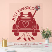 たった今結婚しましたブライダルブーケビンテージカー アクリルサイン (ウェディング)