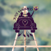 たった今結婚しましたブライダルブーケビンテージカー アクリルサイン (ニュートラル)