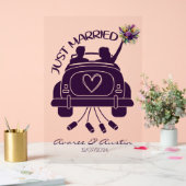 たった今結婚しましたブライダルブーケビンテージカー アクリルサイン (ウェディング)