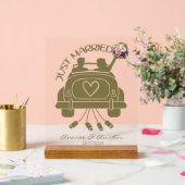 たった今結婚しましたブライダルブーケビンテージカー アクリルサイン (ウェディング)