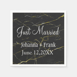 たった今結婚しましたブラックとグッドマーブル スタンダードカクテルナプキン