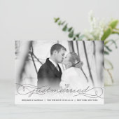 たった今結婚しましたブラック結婚の発表写真カード 案内状 (スタンド正面)