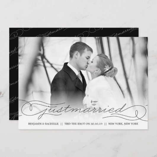 たった今結婚しましたブラック結婚の発表写真カード 案内状 (正面/裏面)