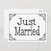 たった今結婚しましたブラック&ホワイトハート結婚のはがき 案内ポストカード (正面/裏面)