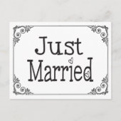 たった今結婚しましたブラック&ホワイトハート結婚のはがき 案内ポストカード (正面)