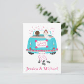 たった今結婚しましたブルーのパーソナ結婚ライズのお知らせ 案内ポストカード (スタンド正面)