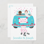 たった今結婚しましたブルーのパーソナ結婚ライズのお知らせ 案内ポストカード (正面/裏面)