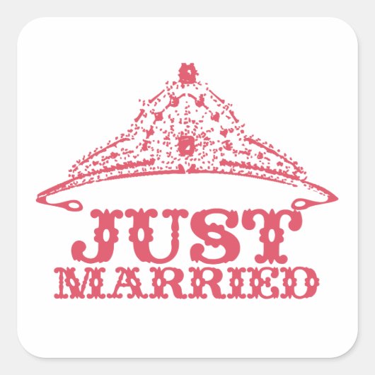 たった今結婚しましたプリンセスブライドティアラウェディング スクエアシール (正面)