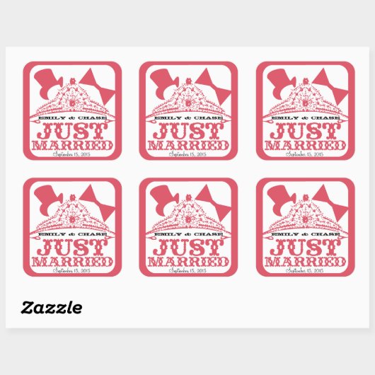 たった今結婚しましたプリンセスブライド結婚ティアラのステッカー スクエアシール (シート)