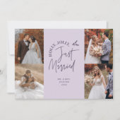 たった今結婚しましたホリデー新着フォトパープル シーズンカード (正面)