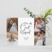 たった今結婚しましたホリデー新着写真ホワイト シーズンカード (スタンド正面)