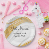 たった今結婚しましたホワイトと金ゴールド瑪瑙 ペーパープレート (パーティー)
