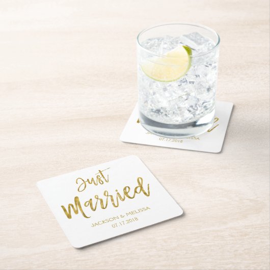 たった今結婚しましたホワイトフォイルコースター スクエアペーパーコースター (インサイチュ)