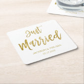 たった今結婚しましたホワイトフォイルコースター スクエアペーパーコースター (アングル)